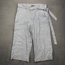 Banana Republic Womens 12 Blue White Striped Linen Blend Wide Leg Crop Pants