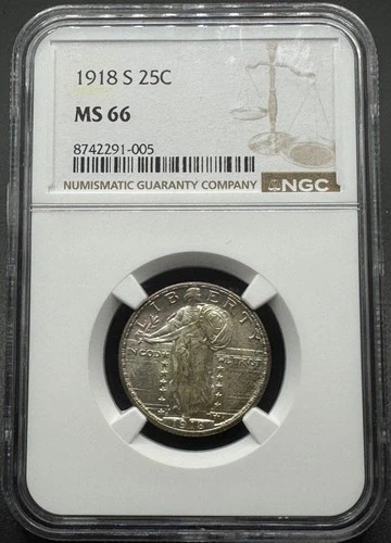 1918-S STANDING LIBERTY SILVER QUARTER NGC MS66 02XEIA26
