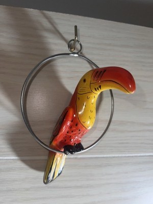 Ceramic 5'' Bird w/ Perch Tiki Room Parrot Macaw Toucan Colorful Tropical Hanging
