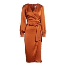 Sam Edelman Elegant Satin Wrap Dress in Rich Copper Size 4