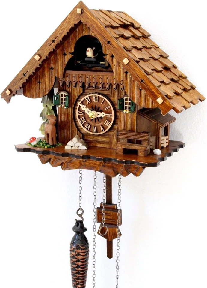 Schwarzwälder Kuckucksuhr Schwarzwaldhaus Quarzwerk Schindeldach echtes Holz NEU - Bild 3 von 4