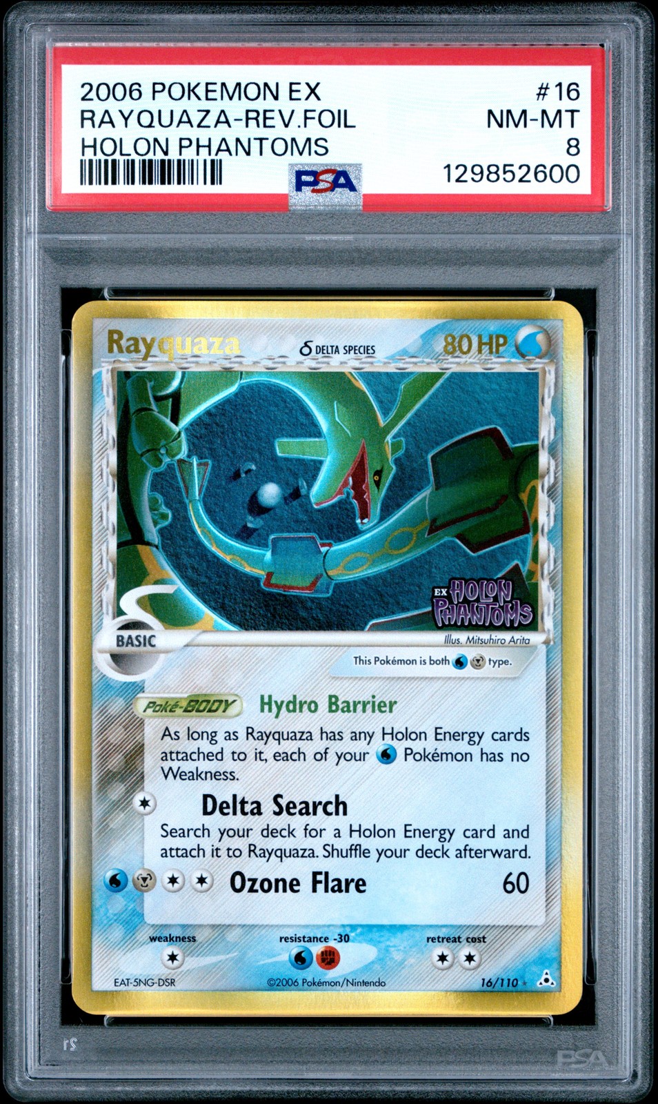2006 POKEMON EX HOLON PHANTOMS #16 RAYQUAZA-REVERSE FOIL PSA 8