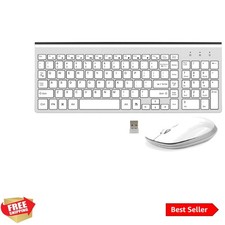 Full-Size Ergonomic Wireless Keyboard  Mouse - Sleek Silver and White Design