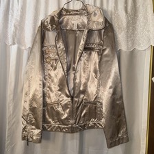 Women  s Chico  s Light Gold Metallic Zip Up Jacket 2x EC