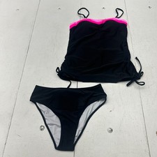 Beachsissi Black Pink 2 Piece Spaghetti Strap Swim Tankini Set Womens Size M NEW