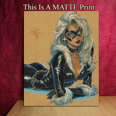 #ad Black Cat Color Illustration Mixed Media Fine Art Print 8.5x11 Keyeske $40.00