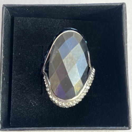 Vintage David SIGAL Sterling Silver Hematite & Enamel Ring 9.1g Statement Size O