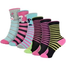 Kids Girls Cotton Rich Dog and Fruit Print Soft Pack of 3 Socks Striped socks