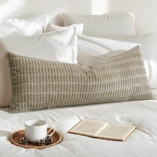 Corduroy Decorative Lumbar Throw Pillow Cover 14x36 Inch Super Soft Boho Stri...