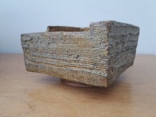 Vintage Signed Japanese IKEBANA Textured Pottery Bowl Bonsai Planter Pedestal