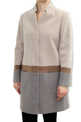 Ladies Coat Size 38 Colour Mix Designer Piece Wool Coat Beige/Camel/Grey  Recycle