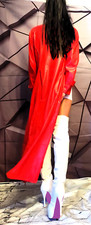 Ledermantel PU Gehrock Sexy Tailliert weit ausgestellt halber Zipper Red Size M