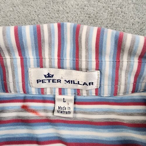 Camisa Polo Peter Millar Para Hombre Grande Gris Azul Rojo Rayas Elastizada Manga Corta - Imagen 4 de 13