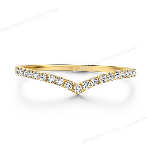 Solid 18k Yellow Gold Ring Minimalist Jewelry Band Round Full Cut Diamond 0.2ct - 第 1/9 張圖片