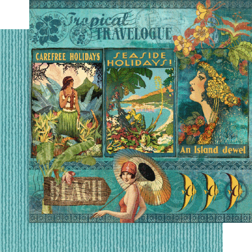 GRAPHIC 45 "TROPICAL TRAVELOGUE" 12X12 PAPER 12 PCS COMPLETE SET SCRAPJACK'S PL. - Picture 2 of 12