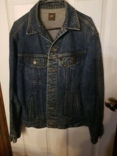 VTG 80's LEE DENIM JACKET TRUCKER BIKER 153438 LG 44 MEN USA BLACK LABEL UNION