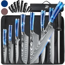 Pro Kitchen Knives Set Chef Knife Stainless Steel Damascus w/ Sharpener With Bag