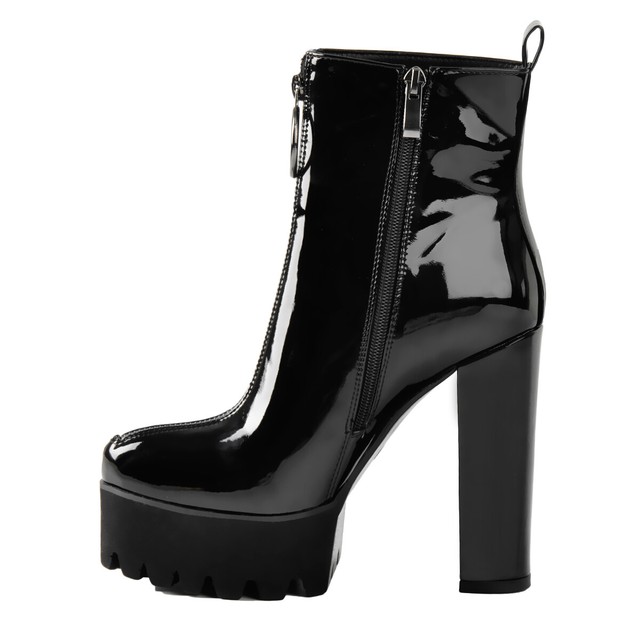 block heel patent ankle boots