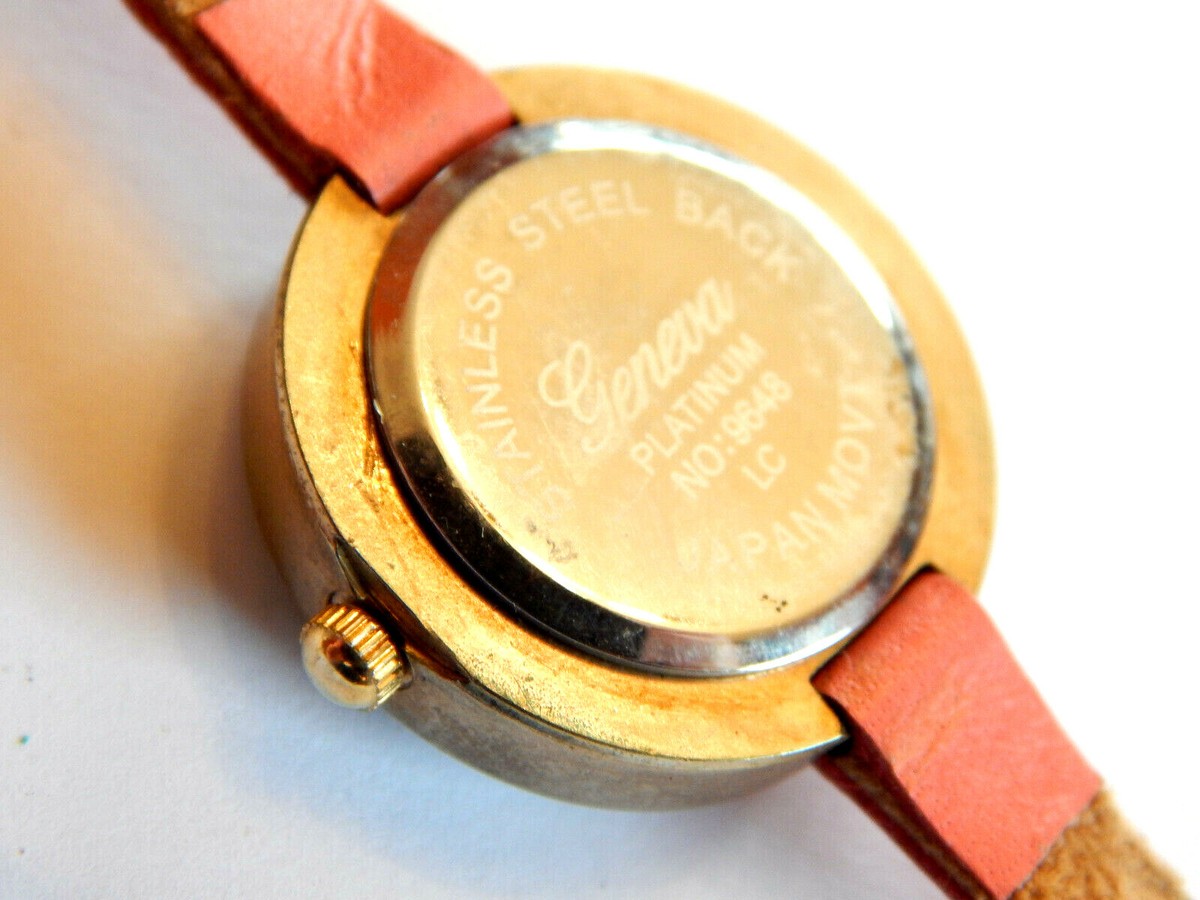 Vintage Geneva Quartz Gold-Tone Bracelet Watch with Rhinestones & Pink Accents Geneva Analog Wristwatches with Diamond Accent for sale | eBay main image 3