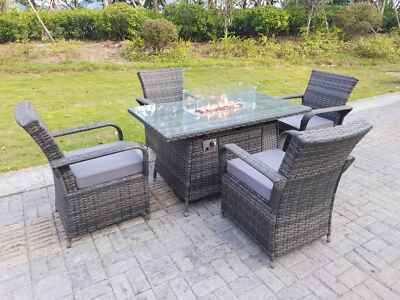 Fimous Rattan Gartenmöbel Essgarnituren Tisch und Stuhl Set Dunkelgrau Mix