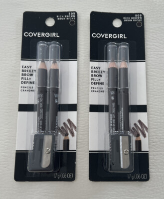 (2) COVERGIRL RICH BROWN Easy Breezy Eyebrow Fill / Define Pencils Crayons #505
