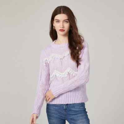 Cardigan Maglia Pullover Donna Morbido Maglione Rosa Lilla Scollo