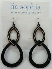 Lia Sophia Megawatt Black Gold Earrings Cut Crystals Pierced Hard to Find Unworn