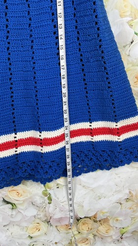 Handmade Crochet Shawl Wrap Sweater Raggedy Ann Red White Blue Vintage 70's - Picture 12 of 18