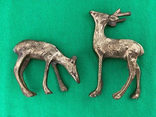 2 Vintage Brass DEER BUCK & DOE Stag Figurine PAIR SET Mid Century Modern - Picture 10 of 12