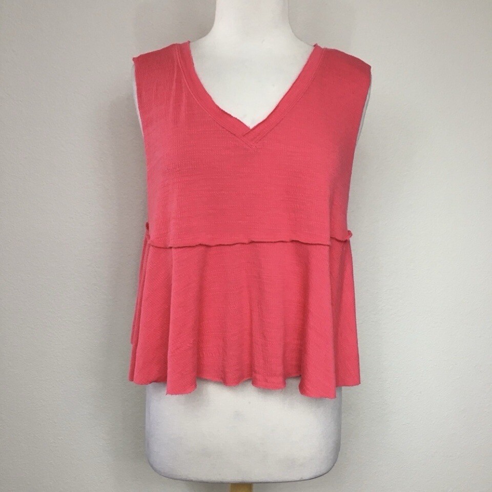 Free People Movement Women Watermelon Flowy Muscle Peplum Tank Top Sz Medium EUC