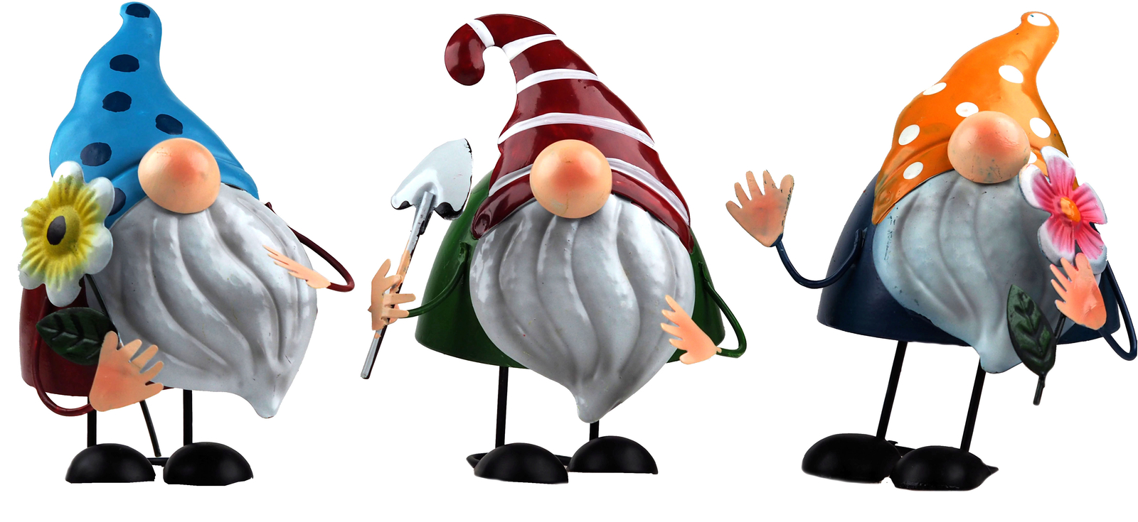 Wobble Head Metal Novelty Garden Gonk Gnome Ornaments -  (Set of 3)