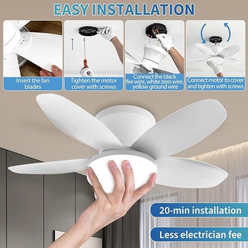 Modern Ceiling Fan W/ Light & Remote 6 Speeds 3 Colors Easy Install Super Quiet - Picture 3 of 8