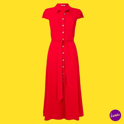 JOE BROWNS Women's Vintage Safari Tie Waist Midi Dress, Collared, Red, UK 12