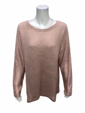H by Halston Women's Long Sleeves Sequined Yarn Sweater Blush X-Large Size 