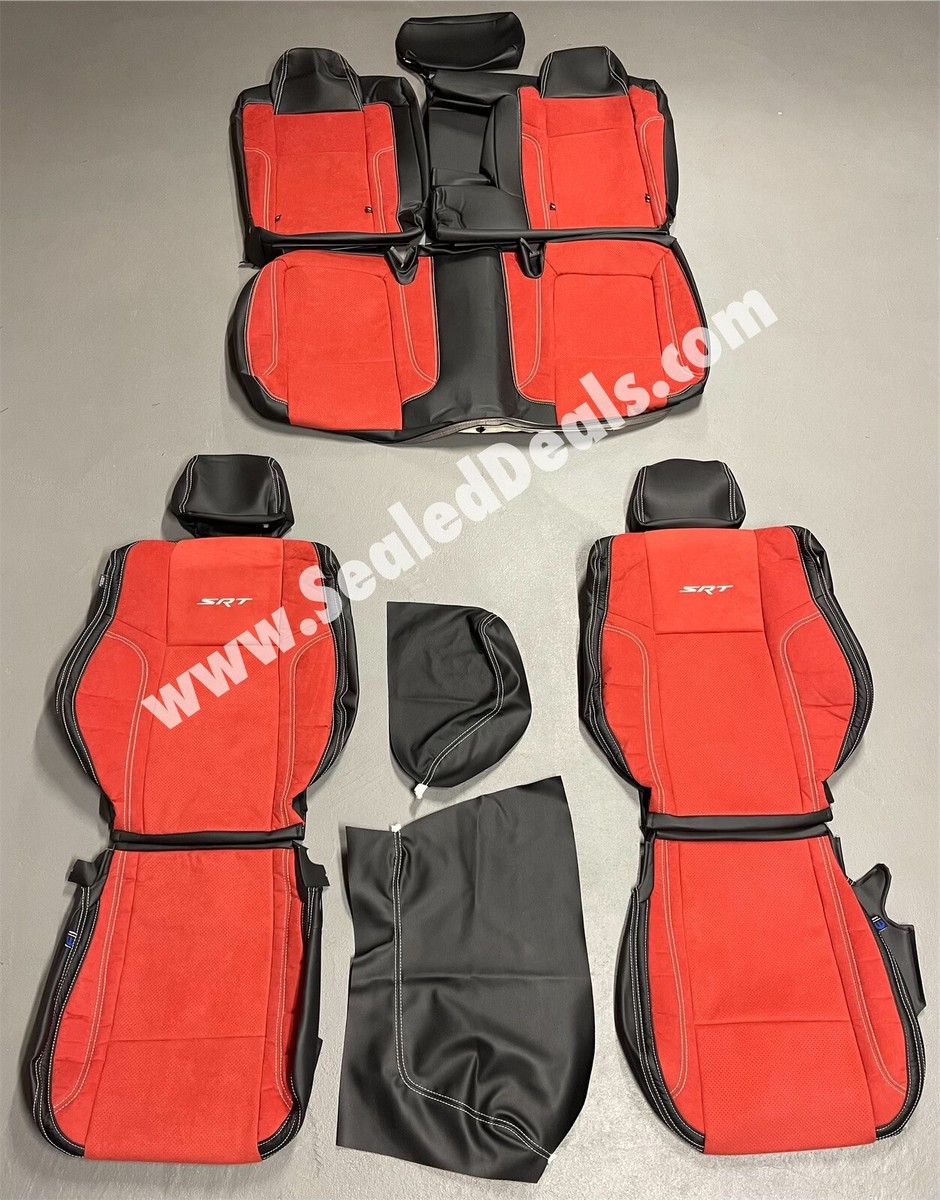 Black Red Perf Leather & Suede Seat Covers for 2015-23 Dodge