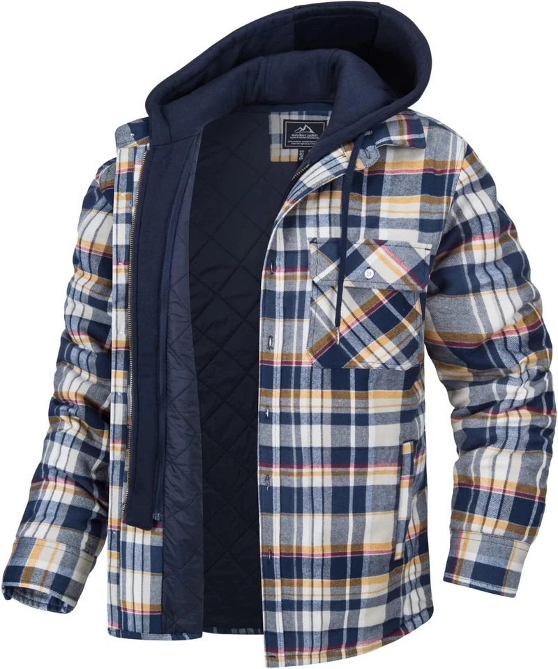 Lumberjack Jacket Shirt Mens Padded Plaid Flannel Sweatshirt | Quilted Lined - Image 3 of 4