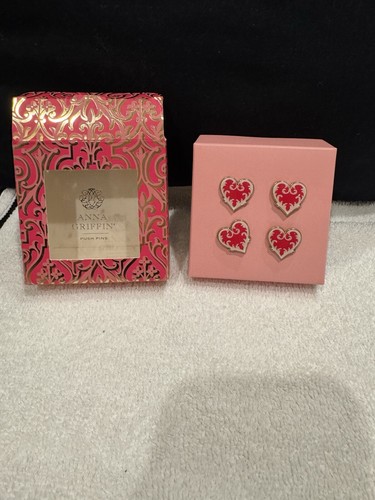  Push Pins for Cork Board Anna Griffin Enamel Hearts Damaged Box Accessory