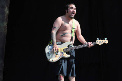 Ian Grushka of American pop-punk band New Found Glory live on stag - Old Photo