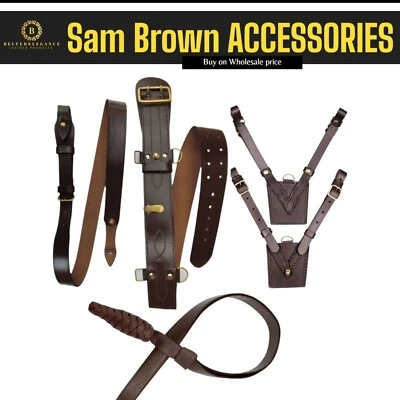 Sam Browne Belt Shoulder Strap Sword Frog Sword Knot Brown Leather Uniform set 3 - Image 1 of 4