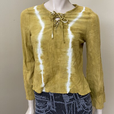 Women s Mustard Ombré Polyester Casual Slits SheerLacing Size M Blouse Top