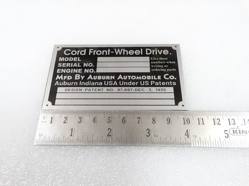 DATA PLATE FITS TO CORD FRONT WHEEL DRIVE 1936 #V295-8 - Picture 5 of 6