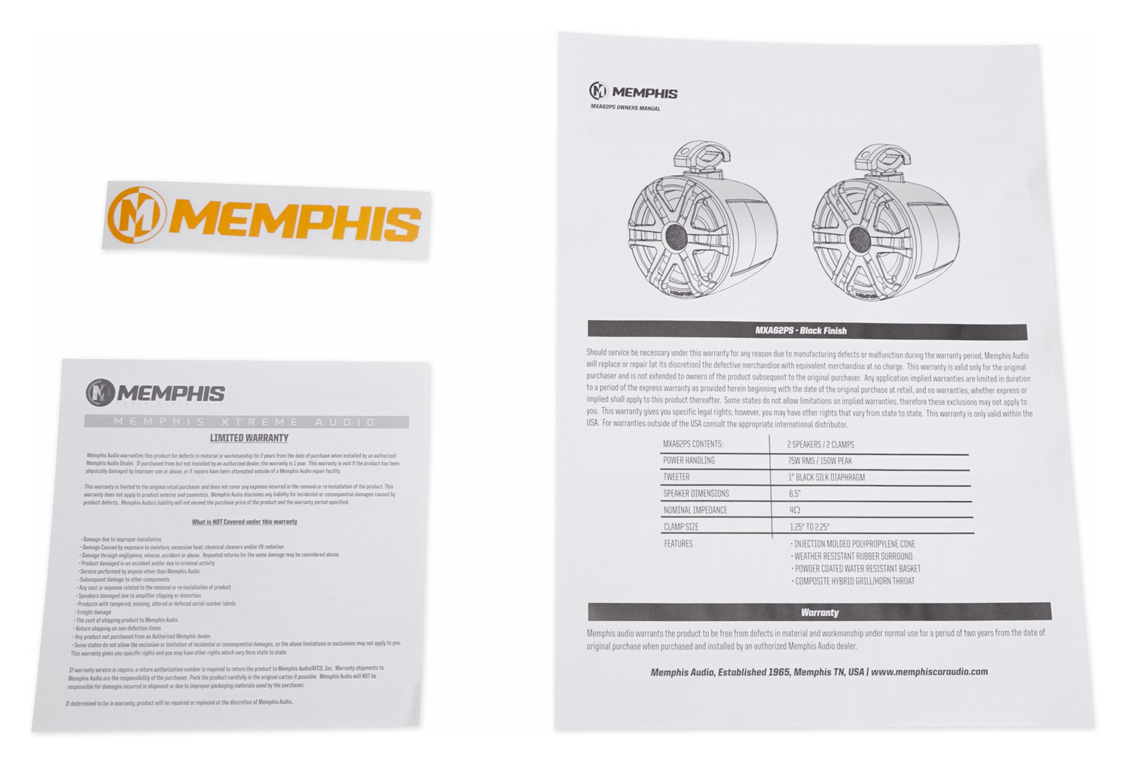Пара динамиков Memphis Audio MXA62PS 65 LED Tower мощностью 150 Вт для Polaris RZRATVUTV
