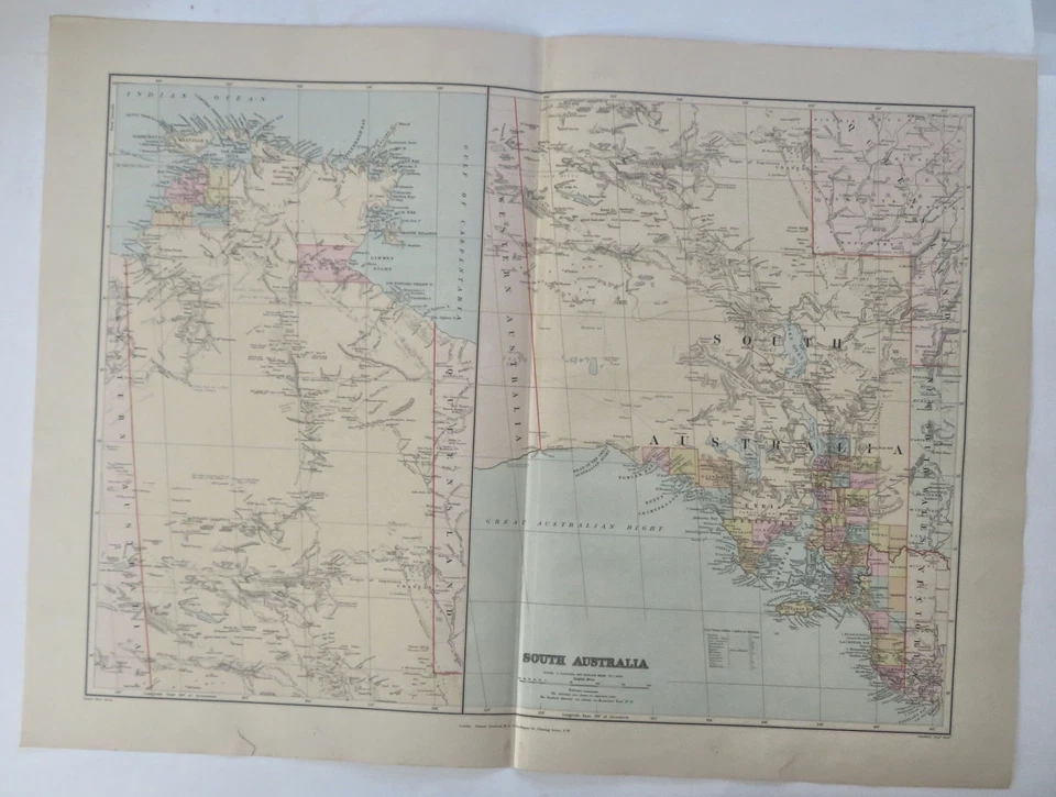 North & South Australia Adelaide c. 1896 Stanford large scarce detailed map - Image 4 of 4