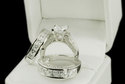 His Hers Simulated Princess Cut Wedding Rings Engagement Rings for Womens