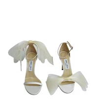Jimmy Choo Aveline 100 Bow Sandal EU 38.5 US 8.5 Ivory White Wedding Bridal Heel