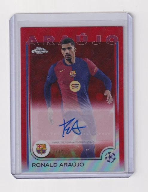 2024-25 Topps Chrome UEFA Ronald Araujo RED Refractor Auto /5  FC Barcelona