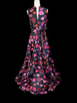 NWT Rene Ruiz Rose Print Gown Black Floral Sleeveless Evening Dress Size 8