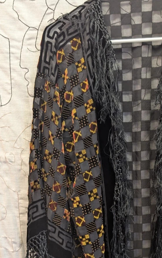 Cárdigan midi Burnout Velvet Kimono para mujer OS con flecos boho caprichoso bruja Foto 4 de 4