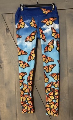 YOGANASTIX Butterfly ''Be the Change'' Leggings Womens L NWOT Yogacore UPF 50