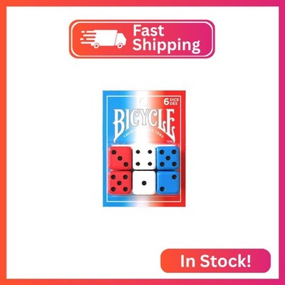 Bicycle 6X Dice Set, Six Sided D6 Dice, Red, White, Blue, 16 mm
